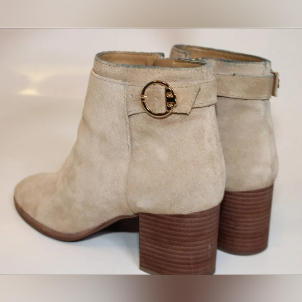 Tory Burch Sofia 65mm 8.5 M Beige Suede Side Zip Chelsea Ankle Boots - Picture 5 of 12